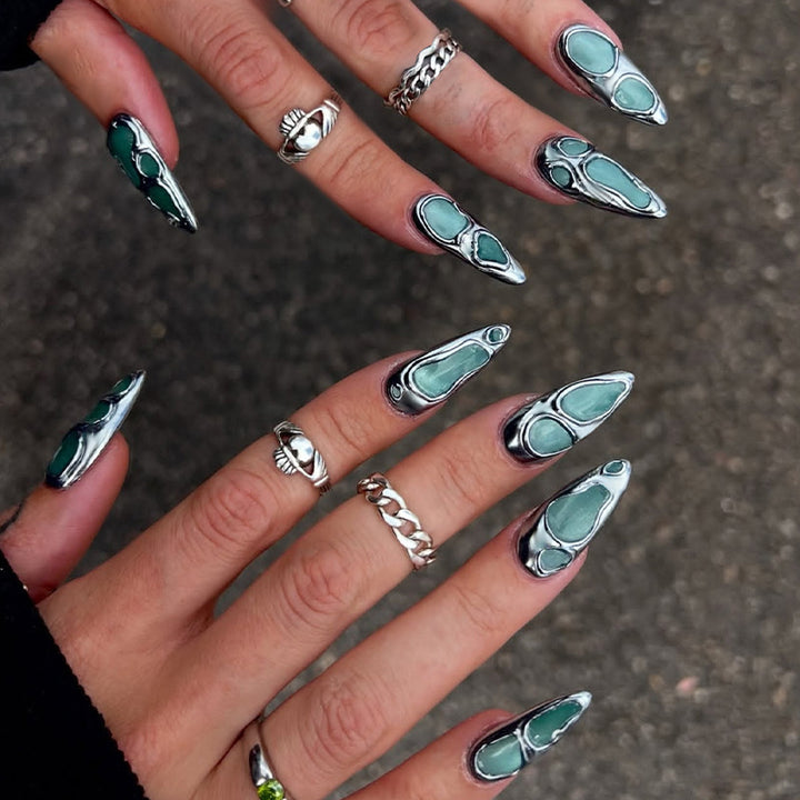 Acrylic nail set with modern geometric designs Bowlift