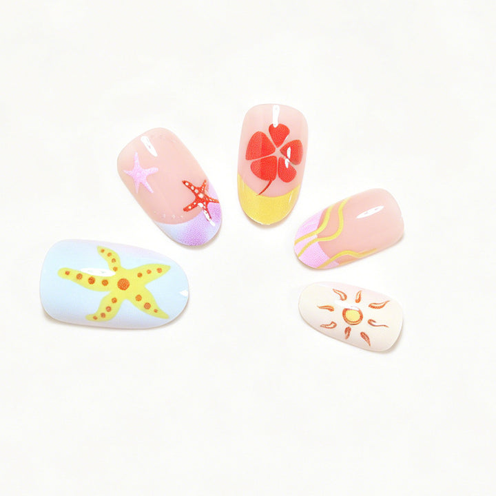 Artistic Summer-Themed Press-On Nail Art Bowlift