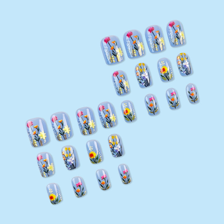 Floral-Embellished Press-On Nail Art Bowlift