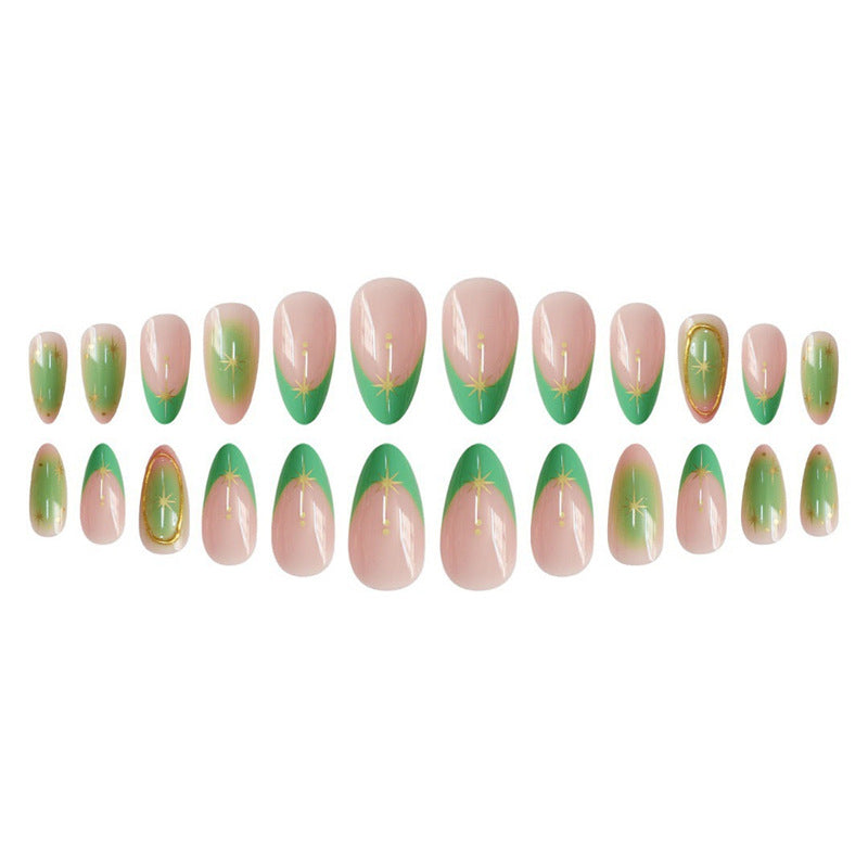Artistic Press-On Nail Set with Star Accents Bowlift