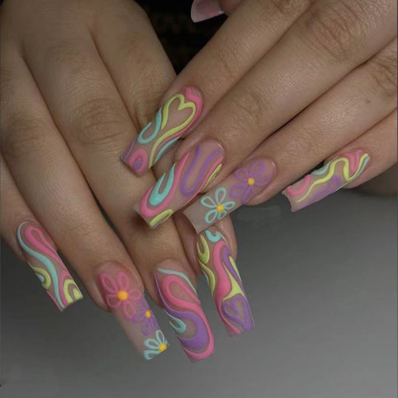 Artistic Abstract Long Press-On Nails Bowlift