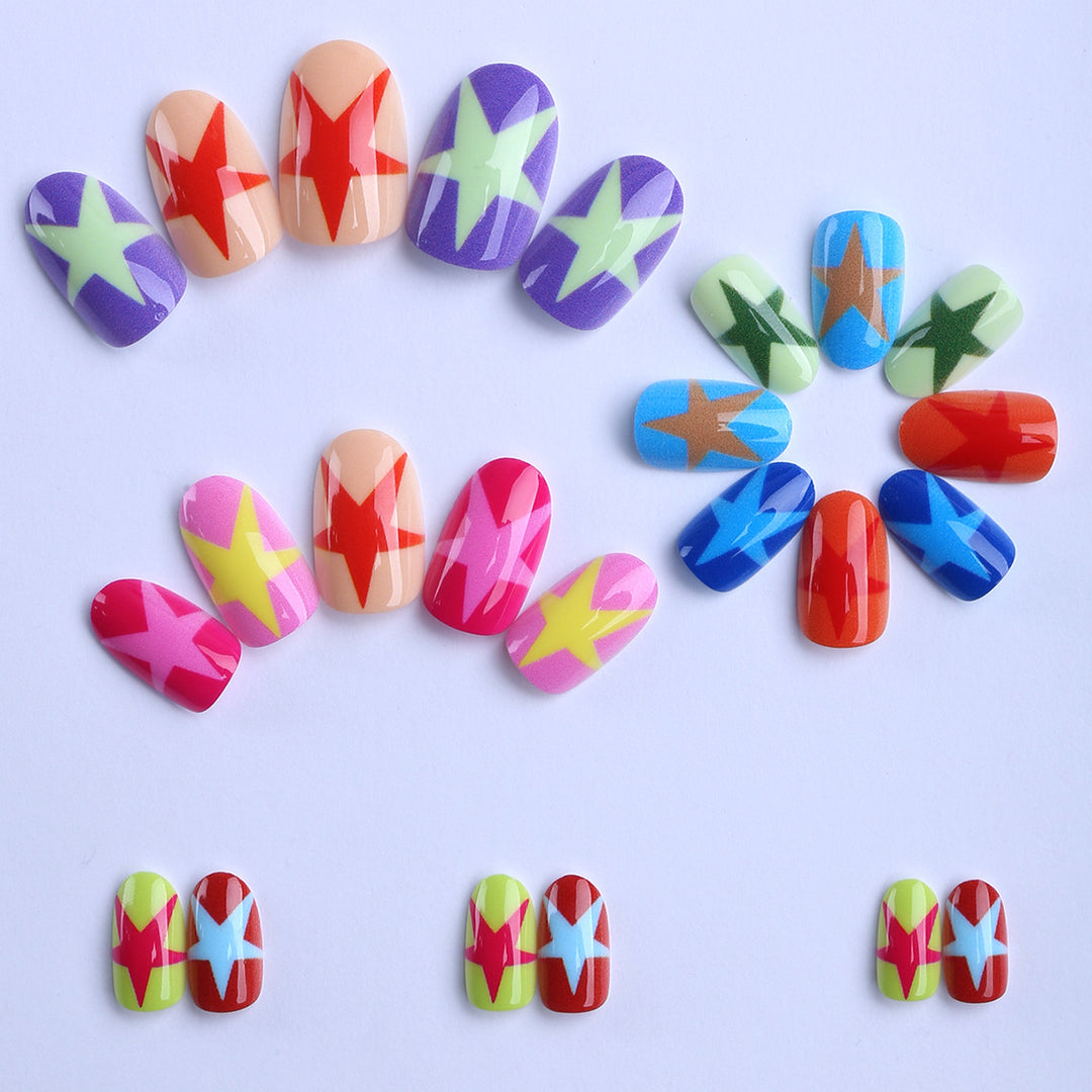 Artificial Nails with Modern Star Design Bowlift