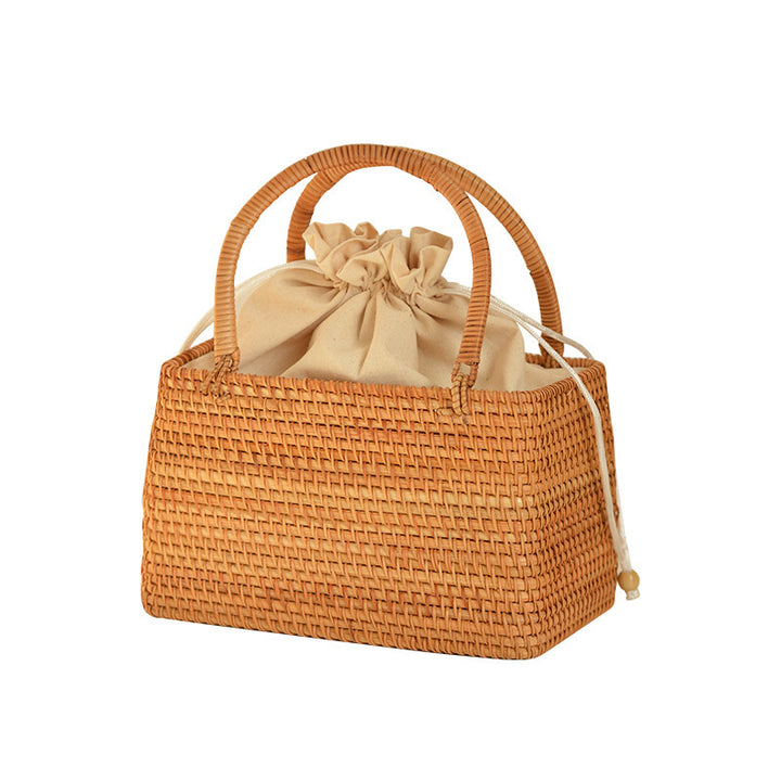 Ladies Handcrafted Basket Bag with Leather Handles Bowlift