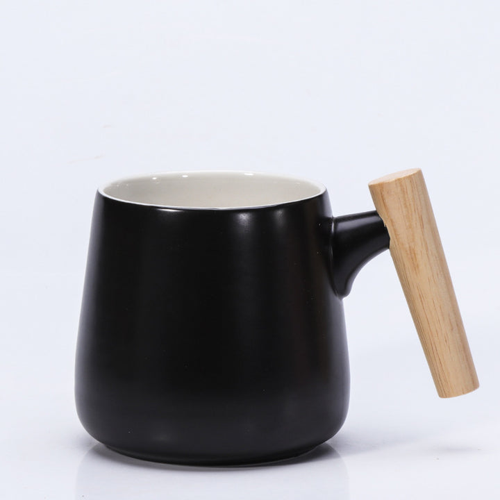 Ceramic Coffee Mug Gift Set with Bamboo Lid Ergonomic Wooden Handle and Gold Spoon Bowlift