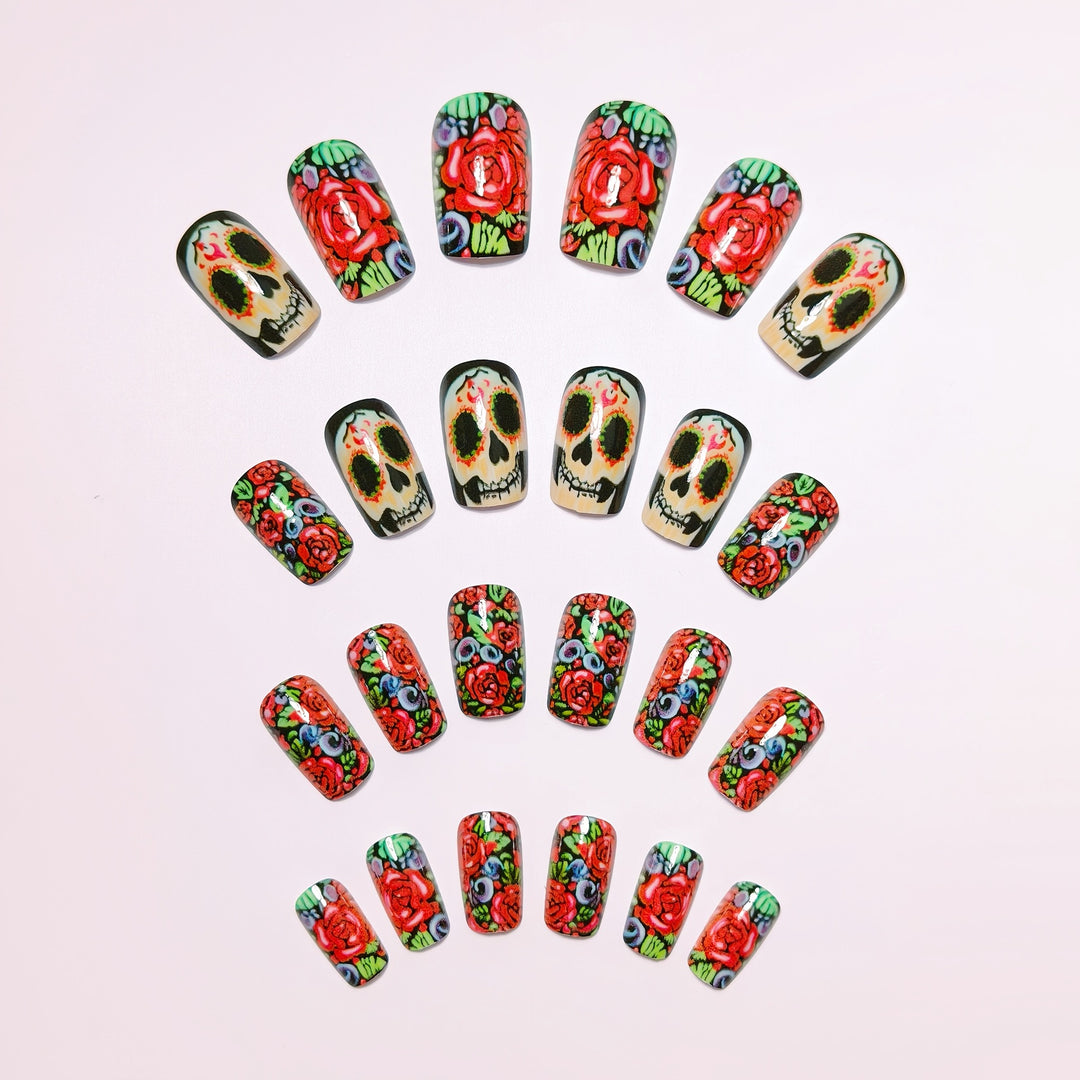 Artistic Skull and Rose Design Nail Art Bowlift
