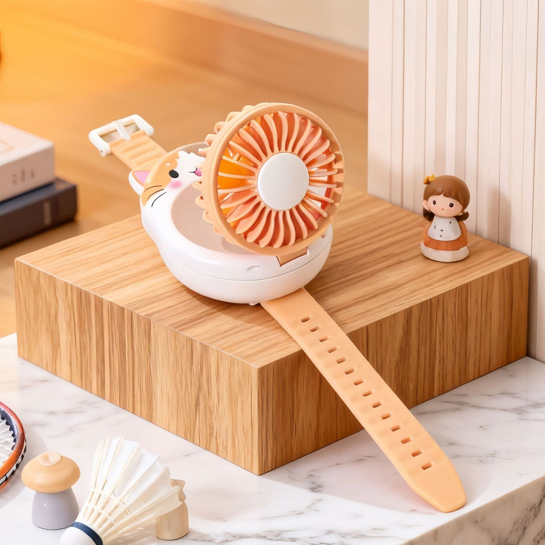 Women's portable hand fan with cute dog design Bowlift