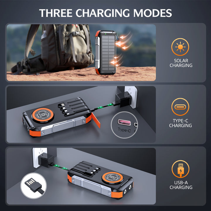 Multifunctional solar power bank with LED light and fast charging function Bowlift