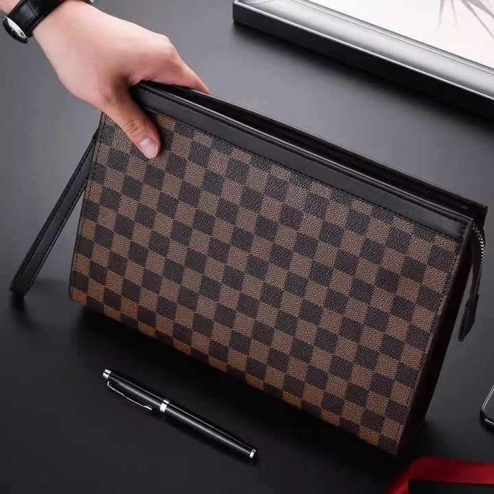 Leather Checkered Document Clutch Bowlift
