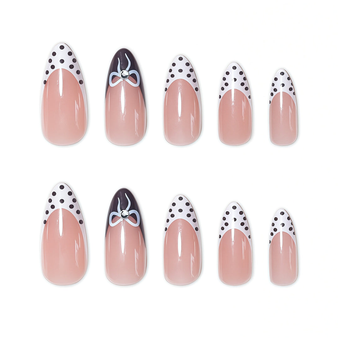 Chic Polka Dot French Tip Nail Art Extensions Bowlift