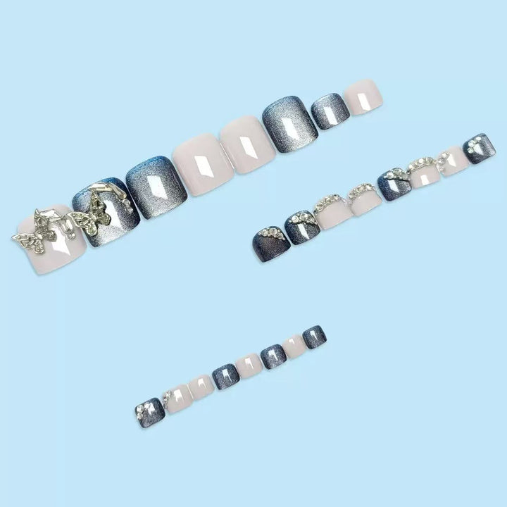 Artificial nail set with elegant 3D decorations and glitter accents Bowlift