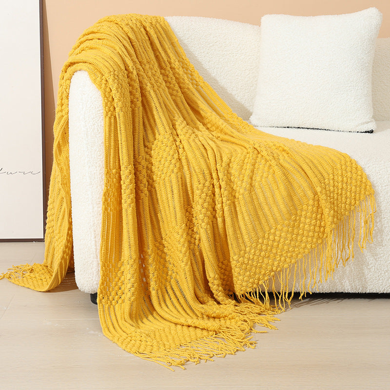 Women's stylish living room throw blanket with fringe pattern Bowlift