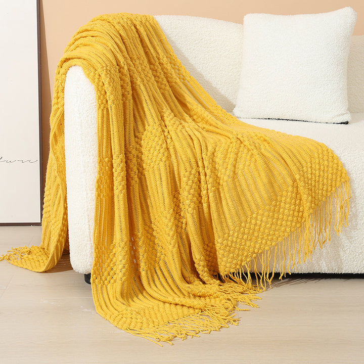 Women's stylish living room throw blanket with fringe pattern Bowlift