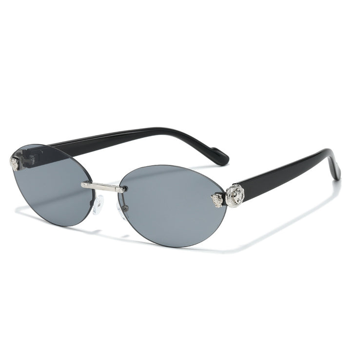 Designer Oval Frame Sunglasses with Decorative Accents Bowlift