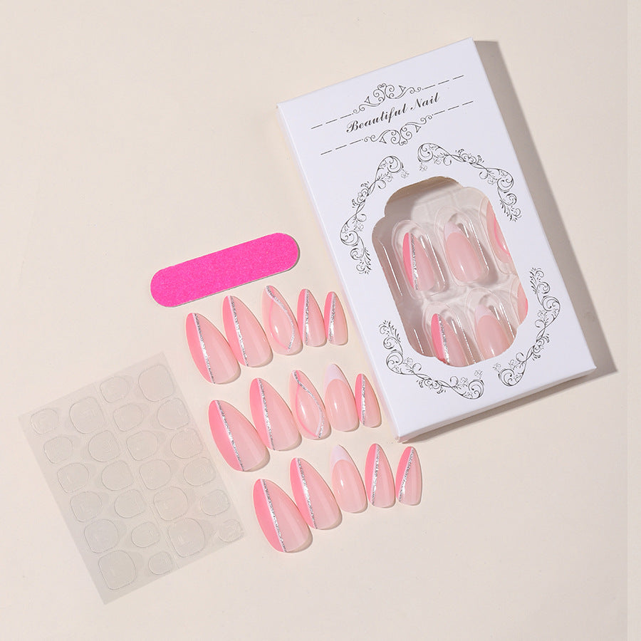 Elegant Press-On Nail Art Set with Butterfly and Glitter Accents Bowlift