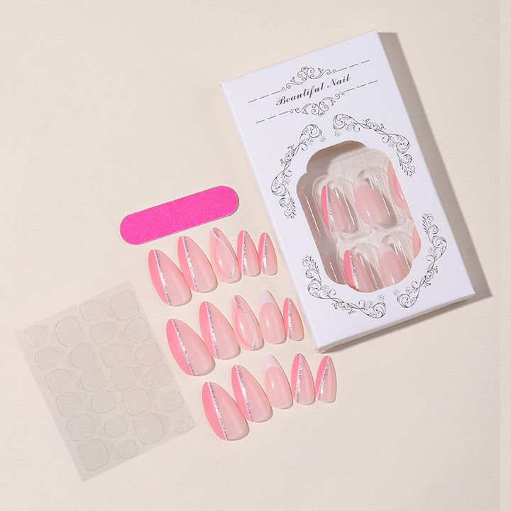 Elegant Press-On Nail Art Set with Butterfly and Glitter Accents Bowlift