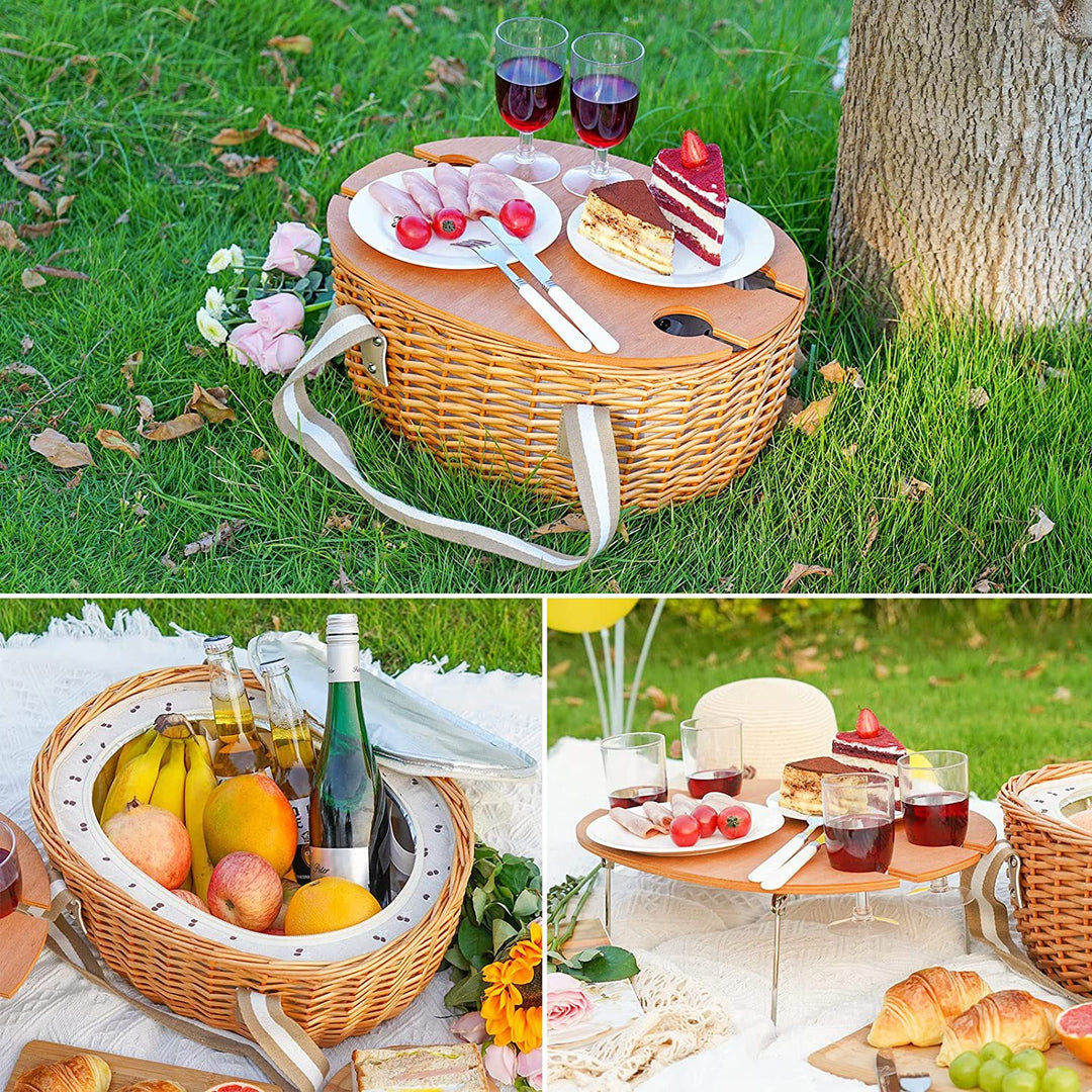 Ladies picnic basket with integrated cooling system and extensive dish set Bowlift