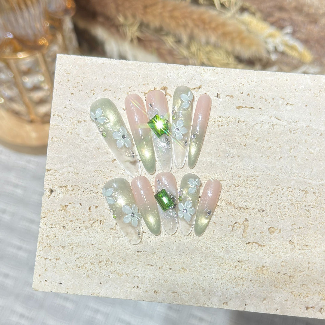 Floral Gemstone Stiletto Nail Set Bowlift