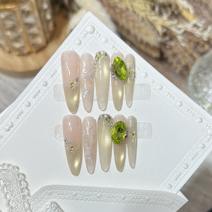 Chic Decorative Stiletto Press-On Nails with Gemstone Accents Bowlift