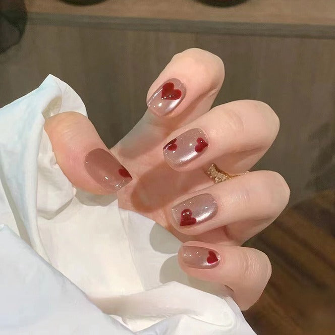 Heart-Themed Press-On Nail Design Bowlift
