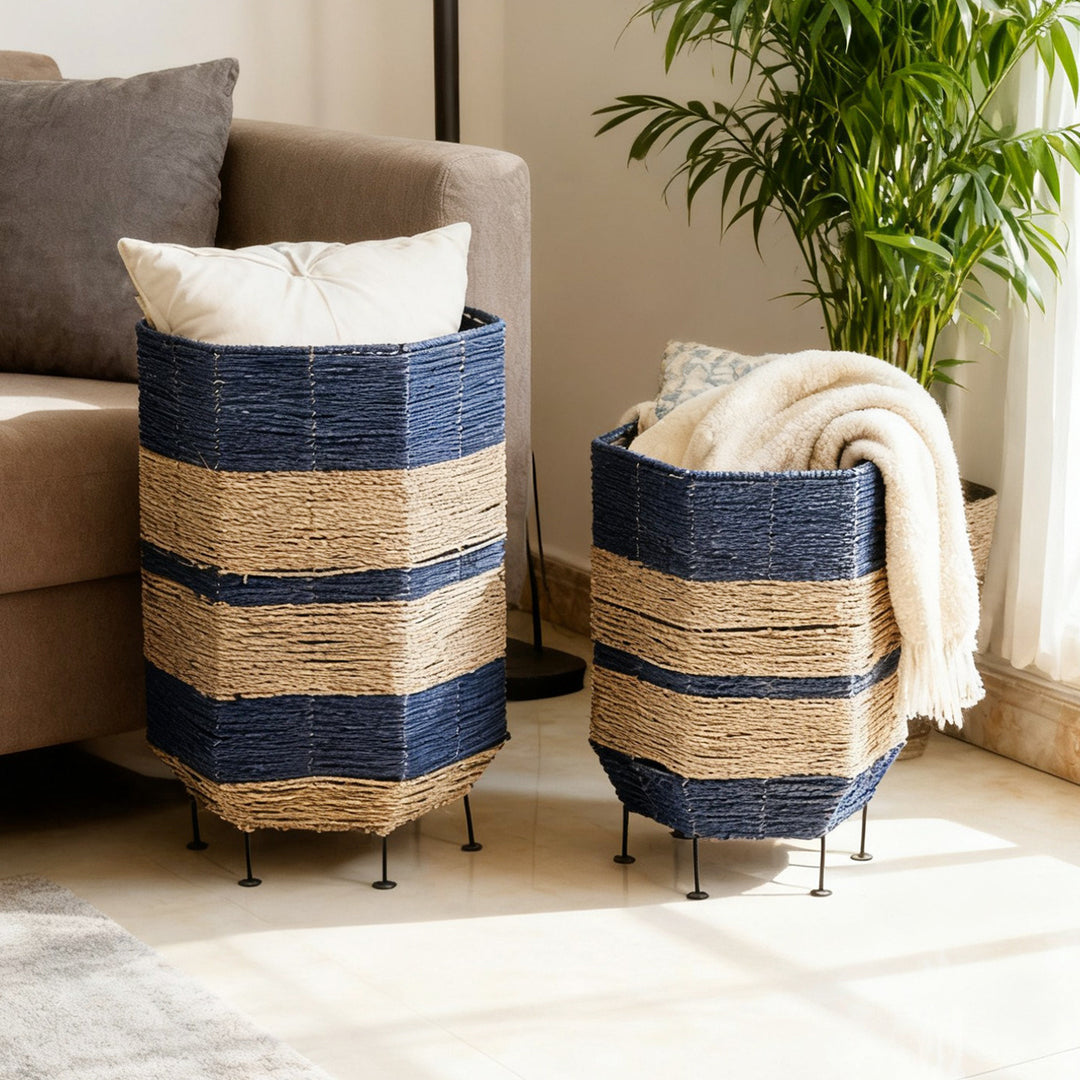 Stylish laundry basket made of rattan with metal legs Bowlift