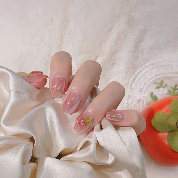 Artisanal Press-On Nail Set with Floral and Fruit Designs Bowlift