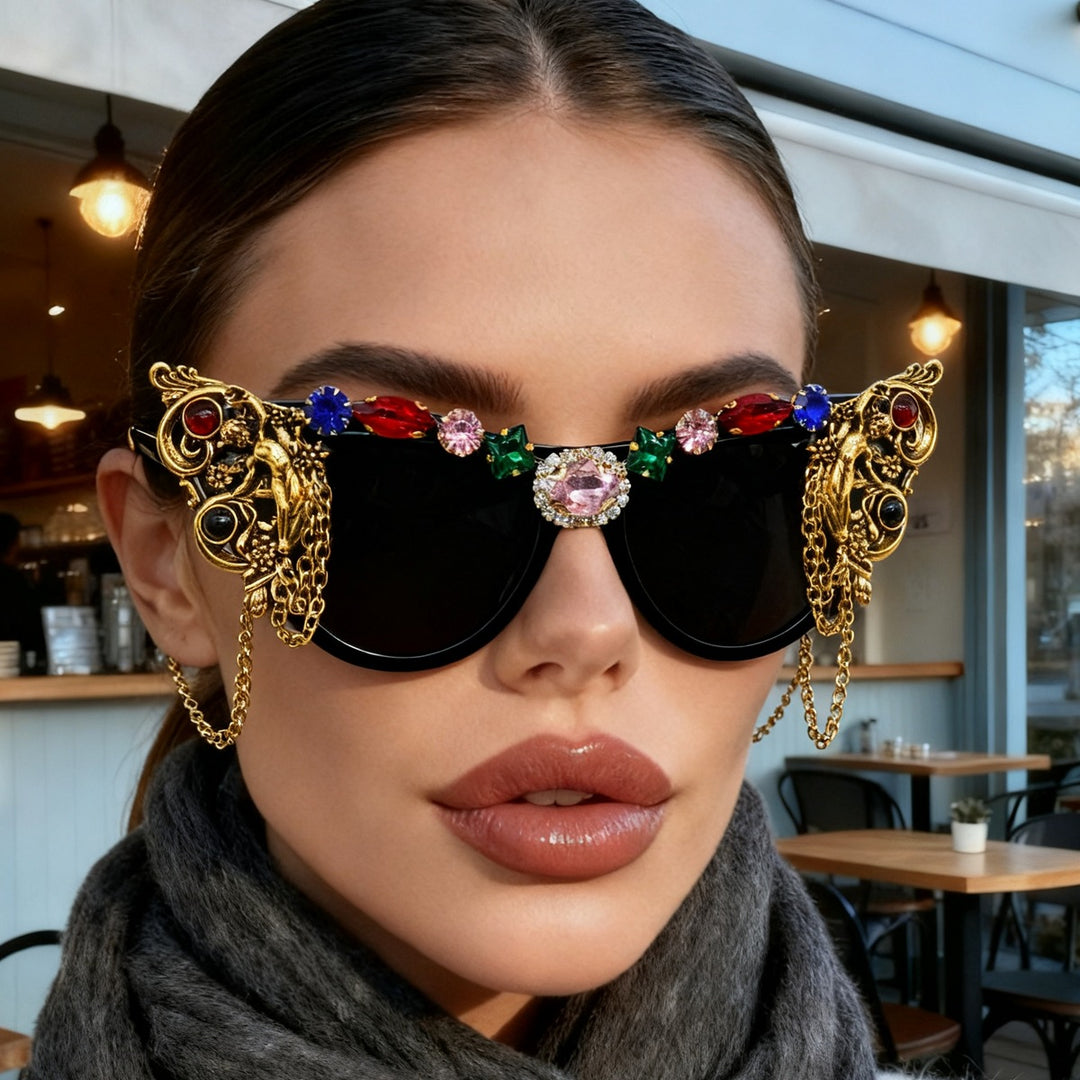 Ladies extravagant glamour sunglasses with intricate embellishments Bowlift