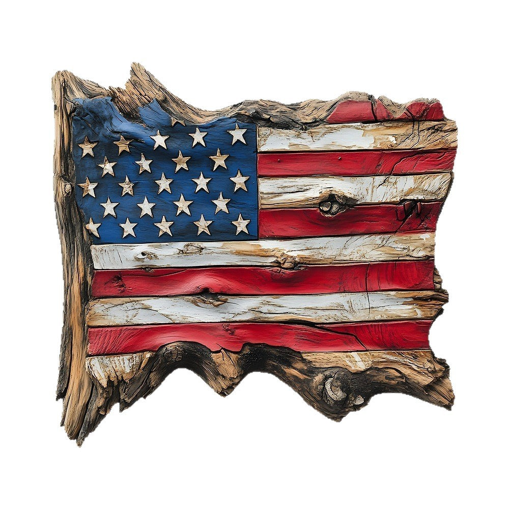 Unisex nan hand-finished rustic driftwood flag wall plaque with carved star relief and natural bark edge Bowlift