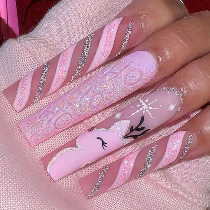 Festive-Themed Glitter Holiday Press-On Nails Bowlift