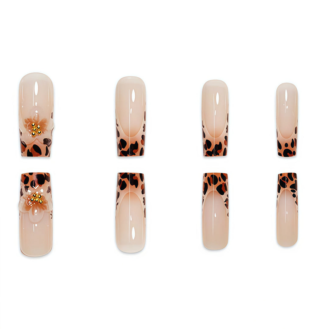 Premium Decorative Press-On Nail Art with Leopard Print Accents Bowlift