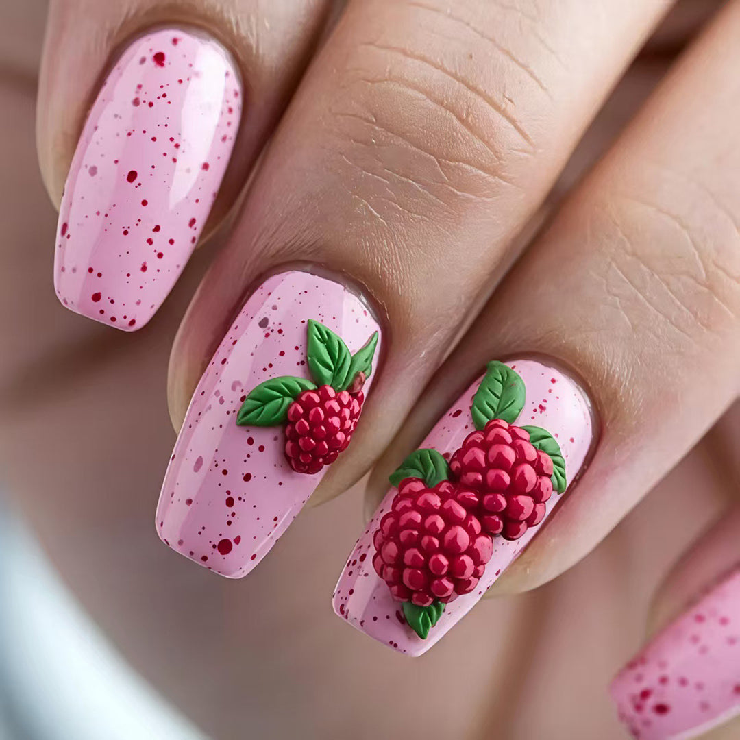 Artificial nails with Playful Raspberry Design Bowlift