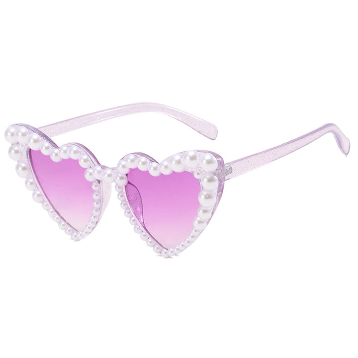 Women's Heart-Shaped Sunglasses with Pearl-Embellished Frame Bowlift
