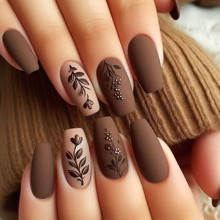 Elegant Floral Matte Press-On Nails Bowlift
