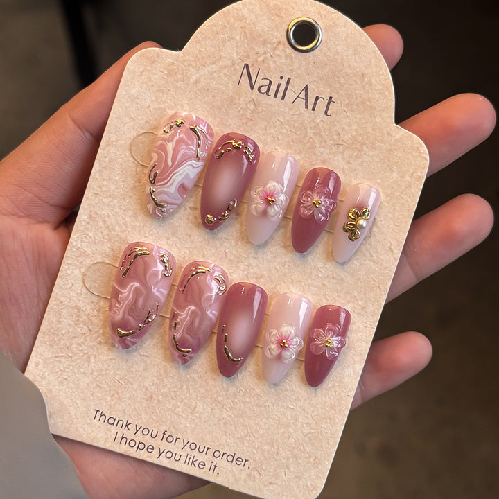 Elegant Marble-Themed Press-On Nail Set Bowlift