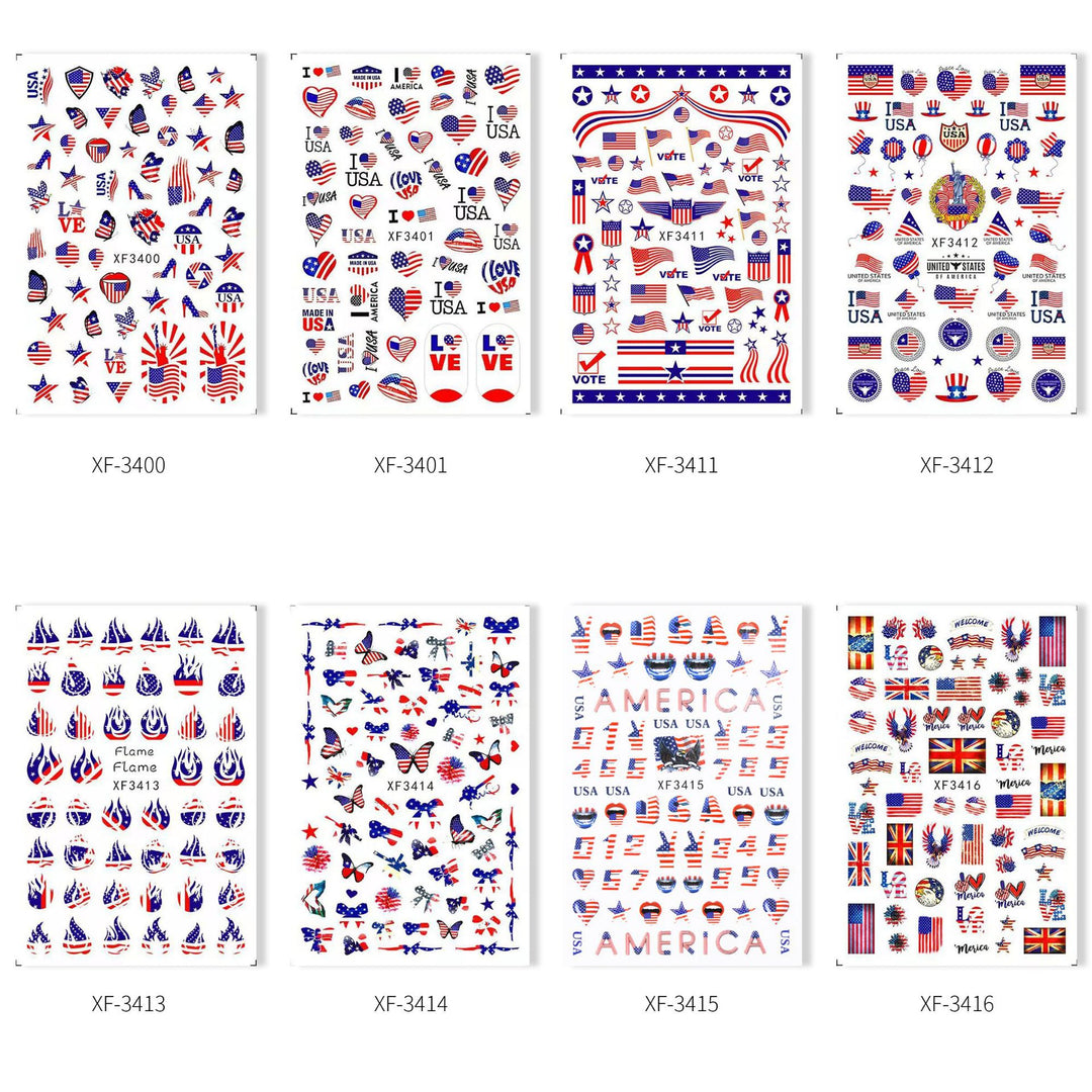 Women's nan patriotic USA themed nail art decal sticker sheets Bowlift
