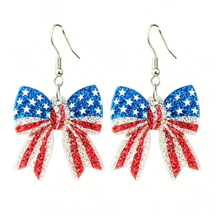 Ladies nan glittering bow earrings with stud closure and star stripe motif Bowlift