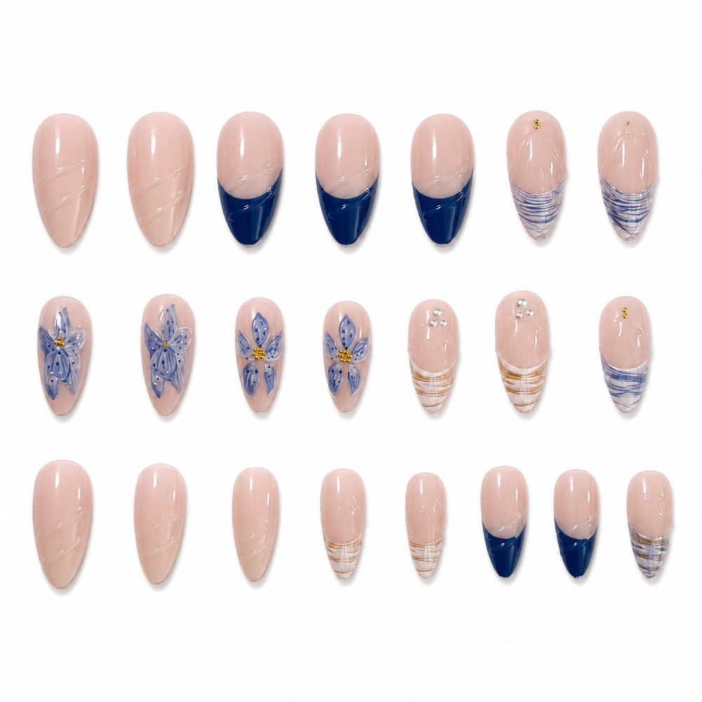 Artistic Floral and Geometric Press-On Nail Set Bowlift