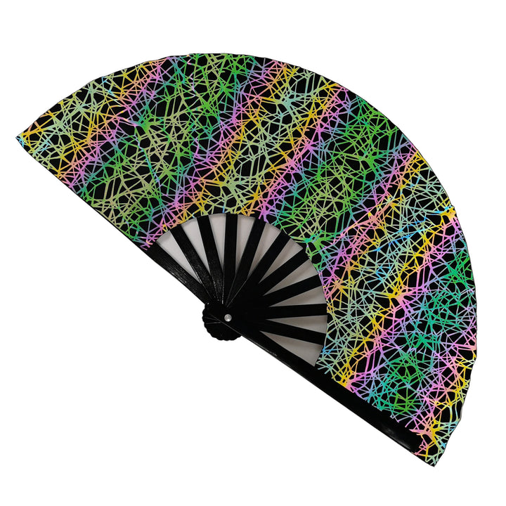 Ladies fan made of lightweight fabric with colorful geometric design Bowlift