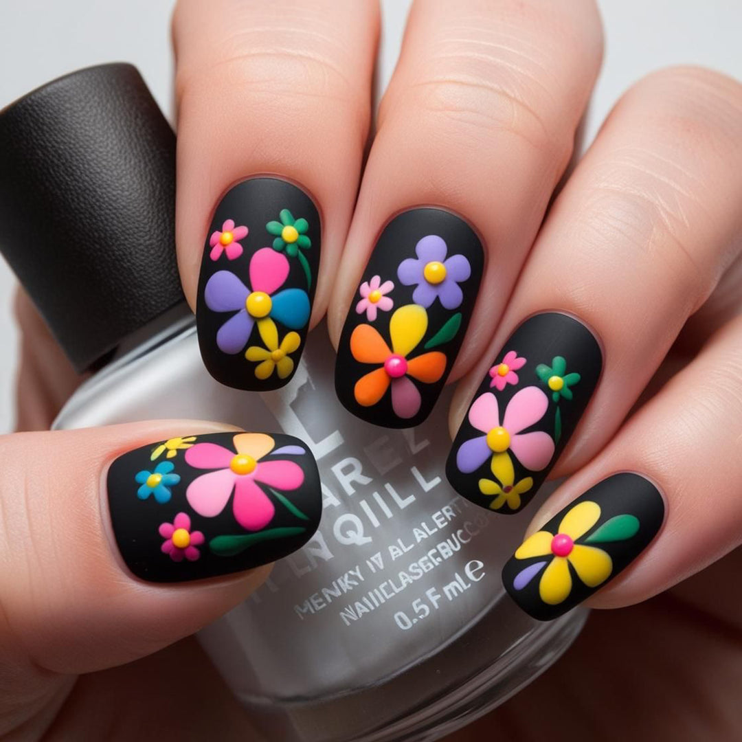Artificial nails with colorful flower pattern Bowlift