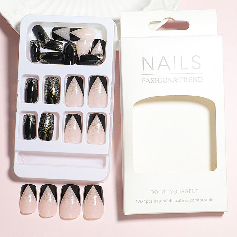Elegant Press-On Nail Art Set with Geometric Design Bowlift