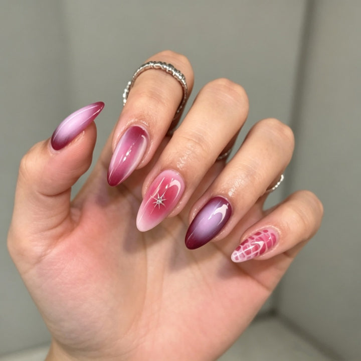 Elegant Press-On Nail Set with Ombre Design Bowlift