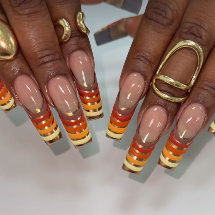 Striped French Tip Press-On Nails Bowlift