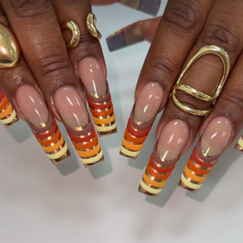 Striped French Tip Press-On Nails Bowlift
