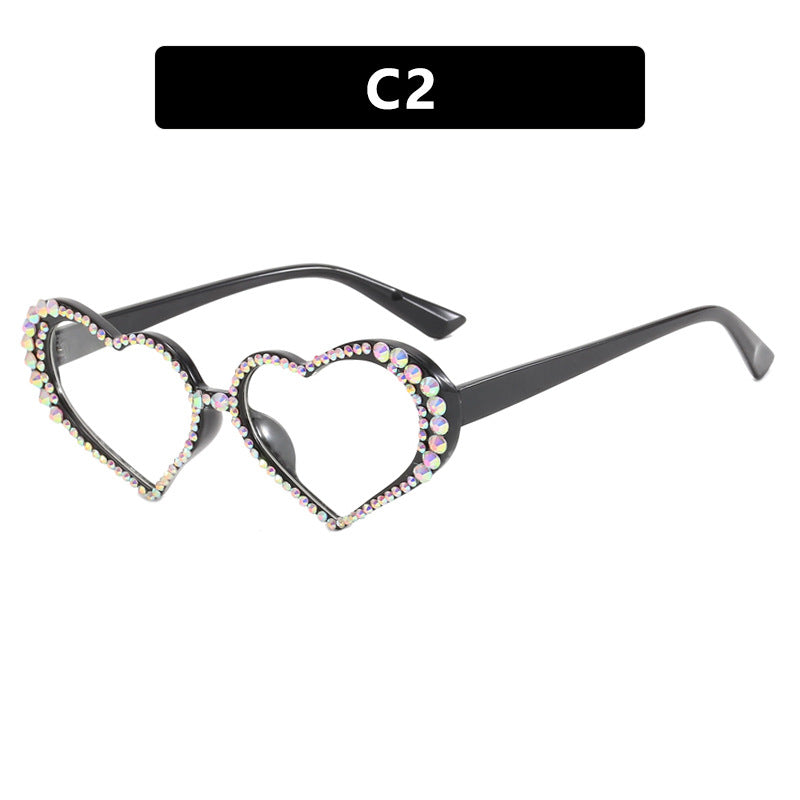 Women's Heart-Shaped Sunglasses with Rhinestone-Embellished Frame Bowlift