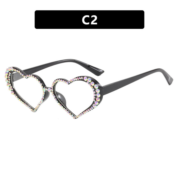 Women's Heart-Shaped Sunglasses with Rhinestone-Embellished Frame Bowlift