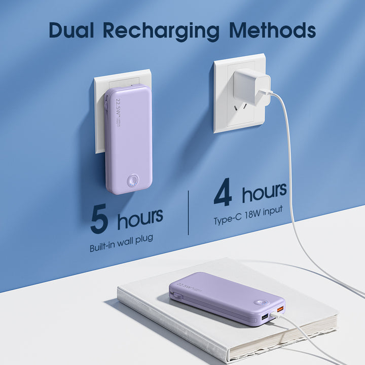 Power bank with integrated wall plug and fast charging Type-C function Bowlift