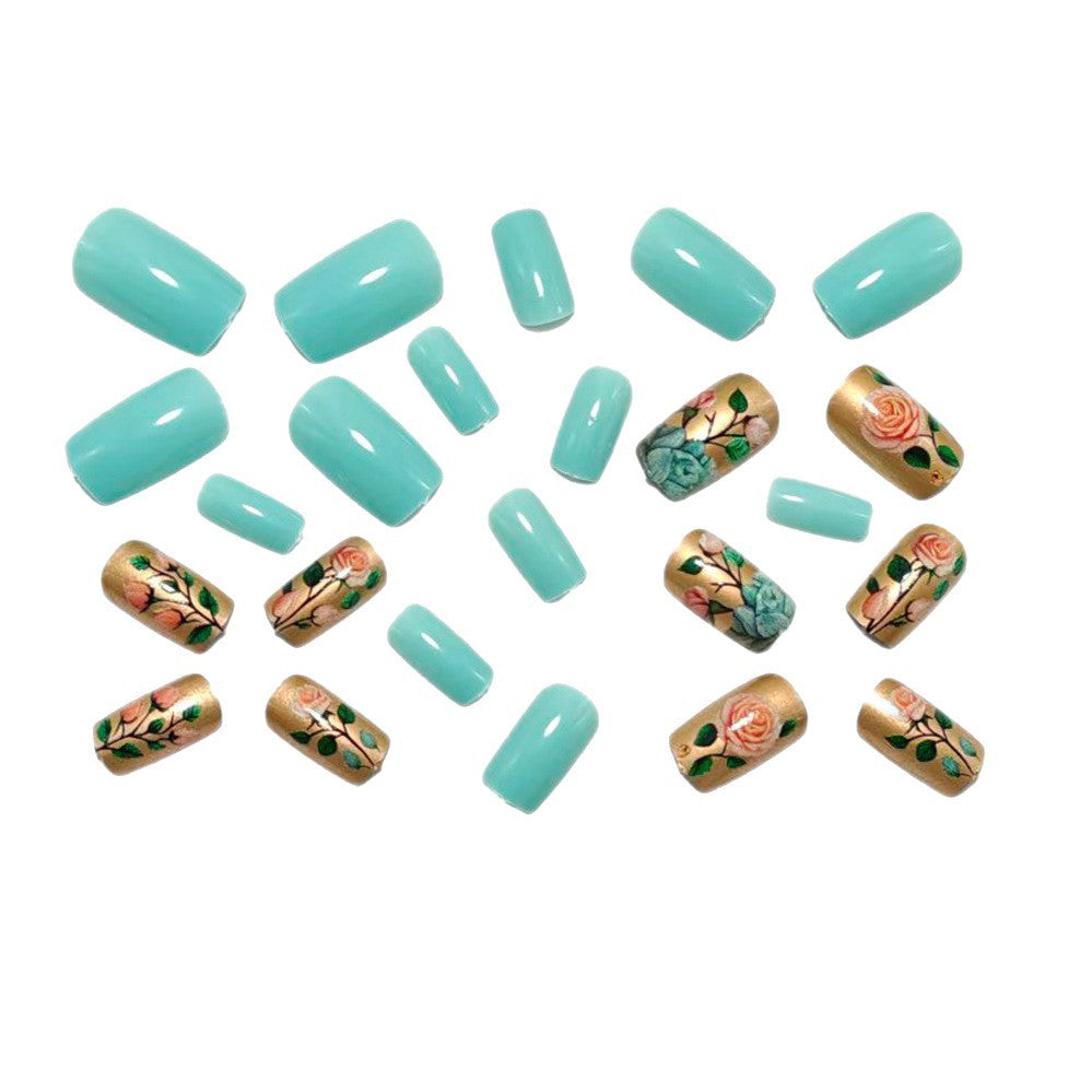 Acrylic nails with romantic floral patterns Bowlift