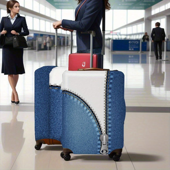 Unisex non-elastic luggage cover in zipper look with jeans structure and robust stretch fit for trolley Bowlift