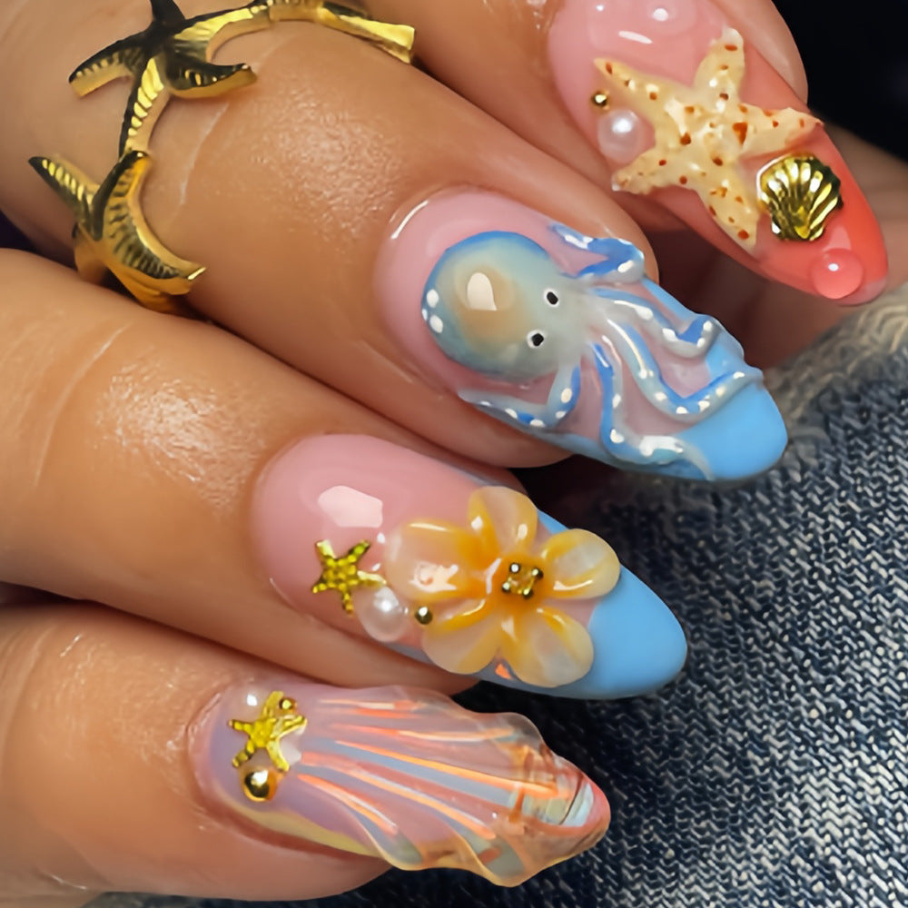 Ocean-Inspired Press-On Nail Art Design Bowlift