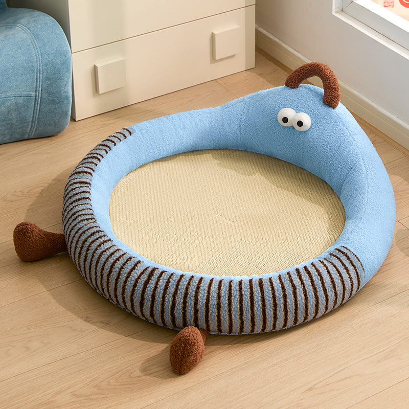 Unisex nan round padded cat and small dog bed with raised edge and sisal sleeping area Bowlift