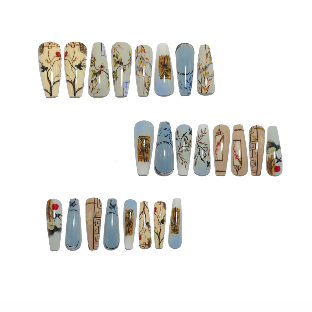Artificial nails with Elegant Natural Pattern Bowlift